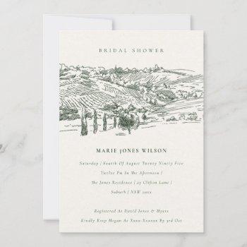 green winery mountain sketch bridal shower invite
