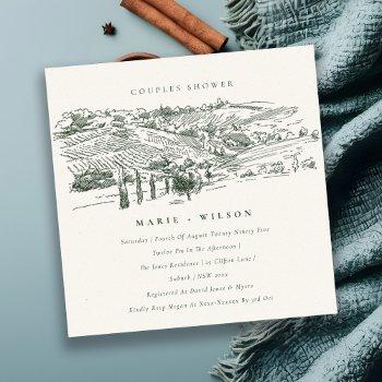 green winery mountain sketch couples shower invite