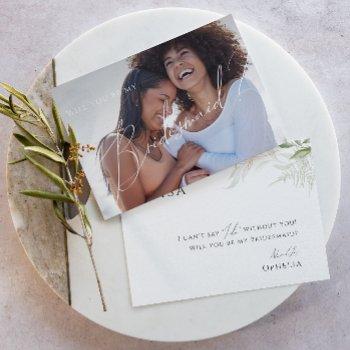 greenery and gold faded photo bridesmaid card
