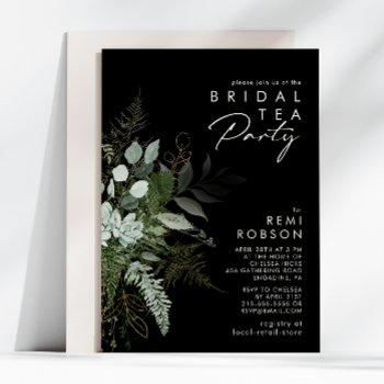 greenery and gold leaf | black bridal tea party invitation