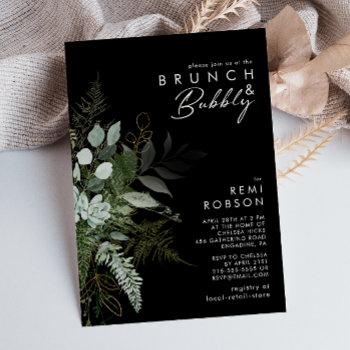 greenery and gold leaf | black brunch and bubbly invitation