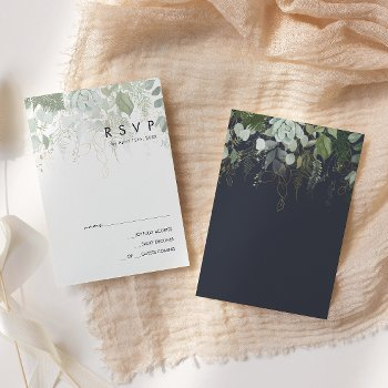 greenery and gold leaf | dark navy rsvp card