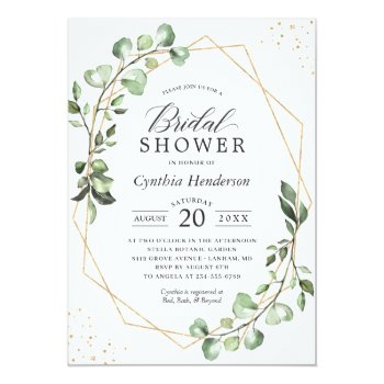 Greenery Eucalyptus Gold Geometric Bridal Shower Invitation Front View