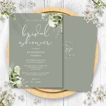 greenery floral sage green bridal shower invitation