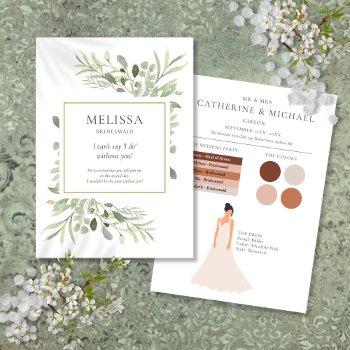 greenery foliage bridesmaid wedding info card 