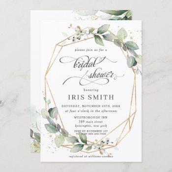 greenery leafy foliage bridal shower geometric invitation