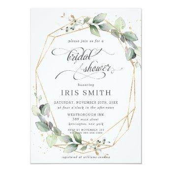 Greenery Leafy Foliage Bridal Shower Geometric Invitation Front View