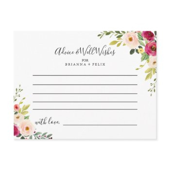 greenery pink blush floral wedding advice card