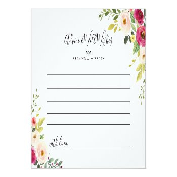Greenery Pink Blush Floral Wedding Advice Card Front View