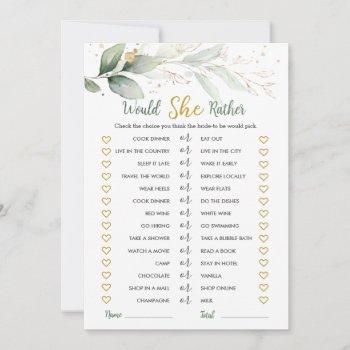 greenery would she rather bridal shower game invitation