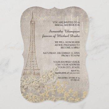 grey vintage paris parisian stylish bridal shower invitation