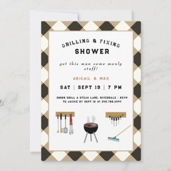 grilling & fixing couples wedding shower invitation