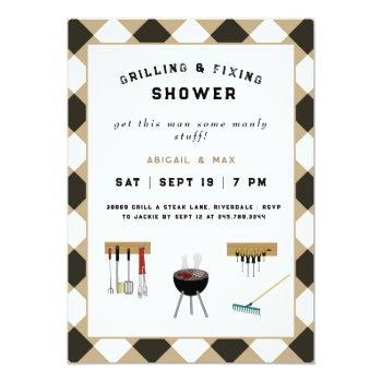 Grilling & Fixing Couples Wedding Shower Invitation Front View
