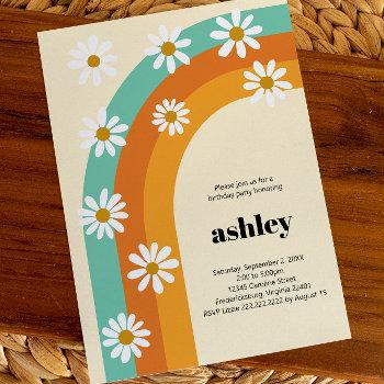groovy rainbow 1970s boho daisy birthday party invitation
