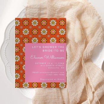 groovy retro 60s flowers orange pink bridal shower invitation
