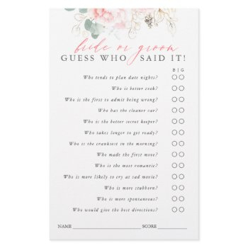 guess who bride or groom - game card