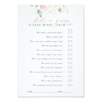Guess Who Bride Or Groom - Game Card Front View