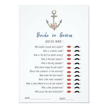 'guess Who' Nautical Anchor  Bridal Shower Game  Invitation Front View