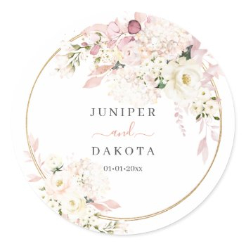 h2 dusty rose hydrangea cream roses wedding classic round sticker