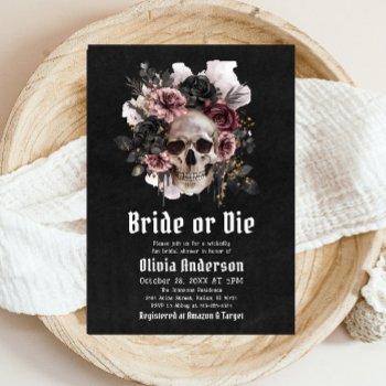 halloween floral skull bride or die bridal shower invitation