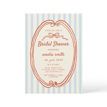 hand drawn blue stripes quirky bridal shower invitation