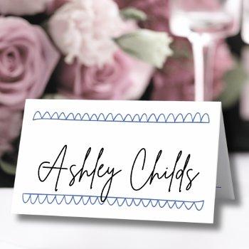 hand drawn blue whimsical name wedding place card