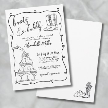 hand drawn boots and bubbly bridal shower invitation