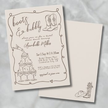 hand drawn cowgirl country bridal shower invitation