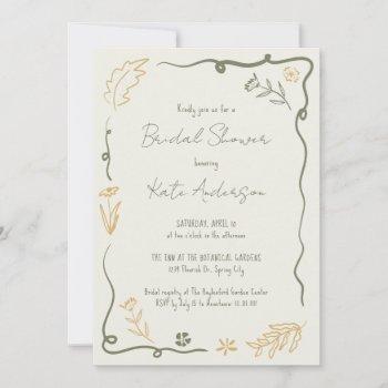 hand drawn floral scribble frame bridal shower invitation