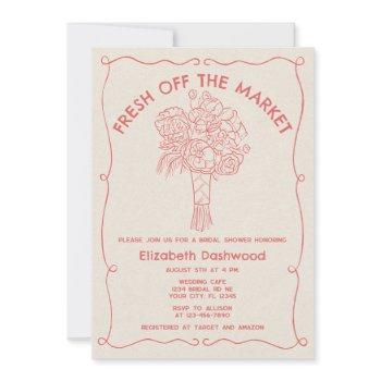 hand drawn fresh off market coral bridal shower invitation