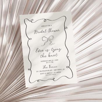 hand drawn gray frame ribbon bridal shower invitation