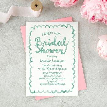 hand drawn olive green watercolor bridal shower invitation