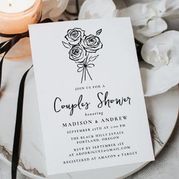 hand-drawn rose bouquet couples bridal shower invitation