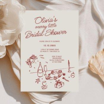 hand drawn whimsical merry little bridal shower invitation