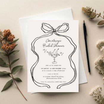 hand drawn whimsical ribbon border bridal shower invitation