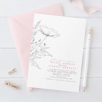 hand-drawn wildflowers elegant pink bridal shower invitation