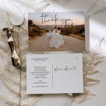 hand lettering photo wedding thank you postcard