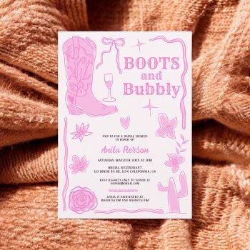 handdrawn scribbles boots bubbly bridal shower invitation