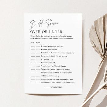 harlow over or under bridal shower game card