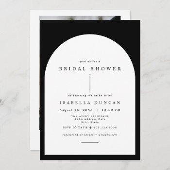 harper boho black & white arched bridal shower invitation