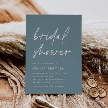 hazy teal | minimalist script bridal shower invitation