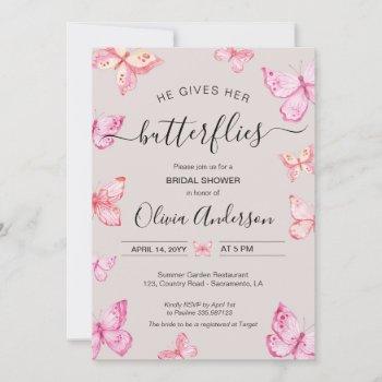 he gives her butterflies bridal shower invitation