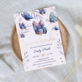 He Gives Me Butterflies Bridal Shower Lavender Foil Invitation Front View