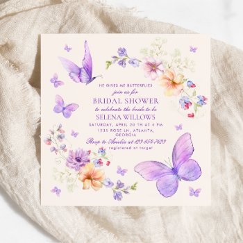 he gives me butterflies watercolor bridal shower invitation