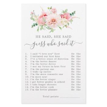 he said she said bridal shower game