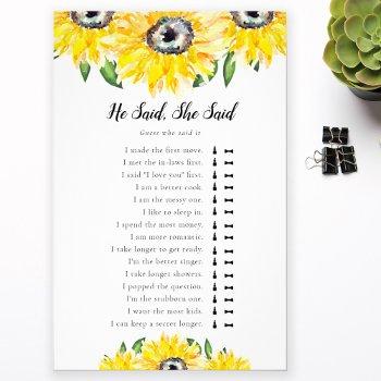 he said she said sunflower bridal shower game flyer