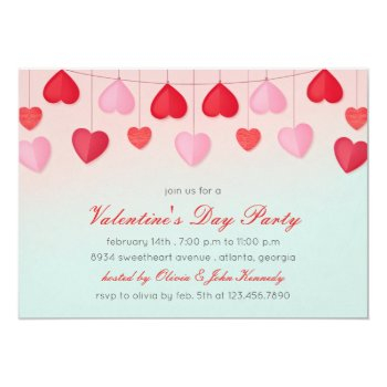 Heart Balloons Valentines Day Party Invitation Front View
