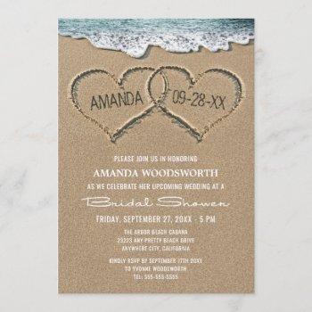 hearts in the sand beach bridal shower invitations