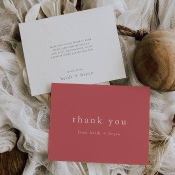 Heidi Unique Red Summer Minimalist Modern Simple Thank You Card Front View