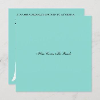 here comes the bride teal blue bridal shower party invitation